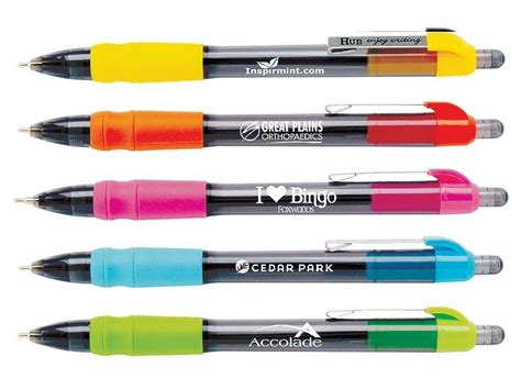 Hub pen company - Plastic. Mechanism: Push Retractable. Tip Type: Ballpoint. Product Size: 5 3/5" L x 3/8" Dia. Shipping Information: 13 lbs per 500. 